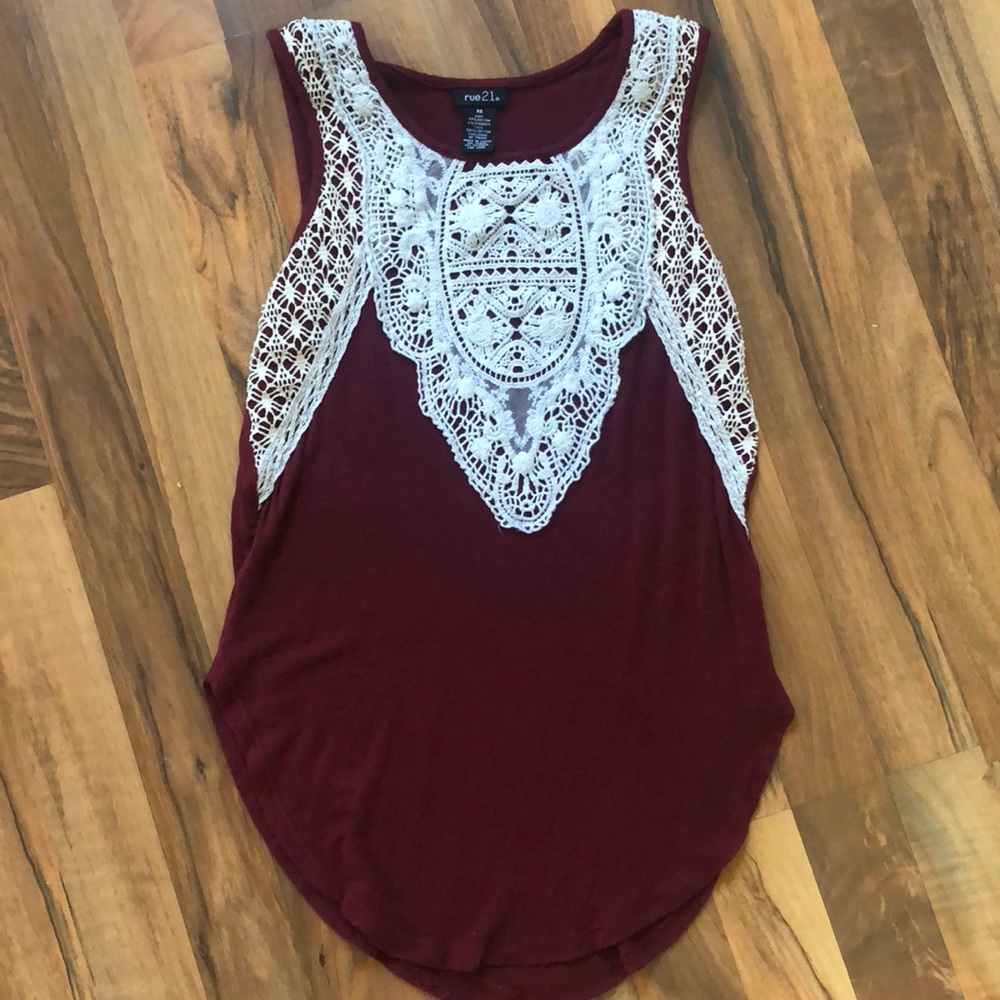 maroon lace tank top